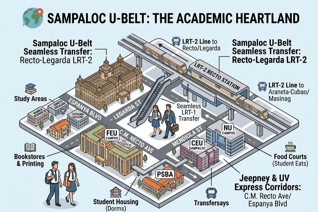 An illustration of Sampaloc-Avenida city guide for visual commute navigation guide.