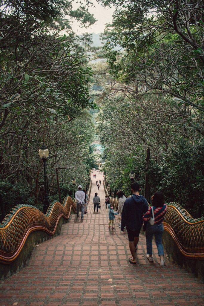 Captivating view of the Naga stairway leading to Wat Phra That Doi Suthep in Chiang Mai Thailand tour