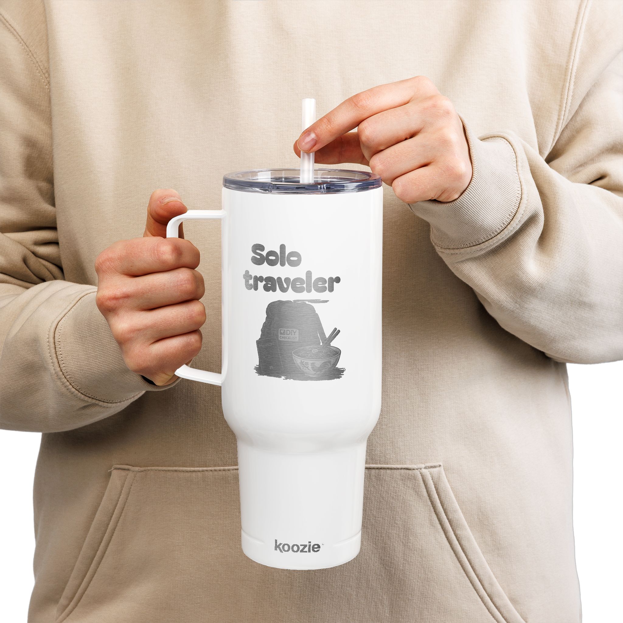 40oz Engraved Travel Tumbler - "Solo Traveler" Adventure Mug with Lid & Straw - Image 5