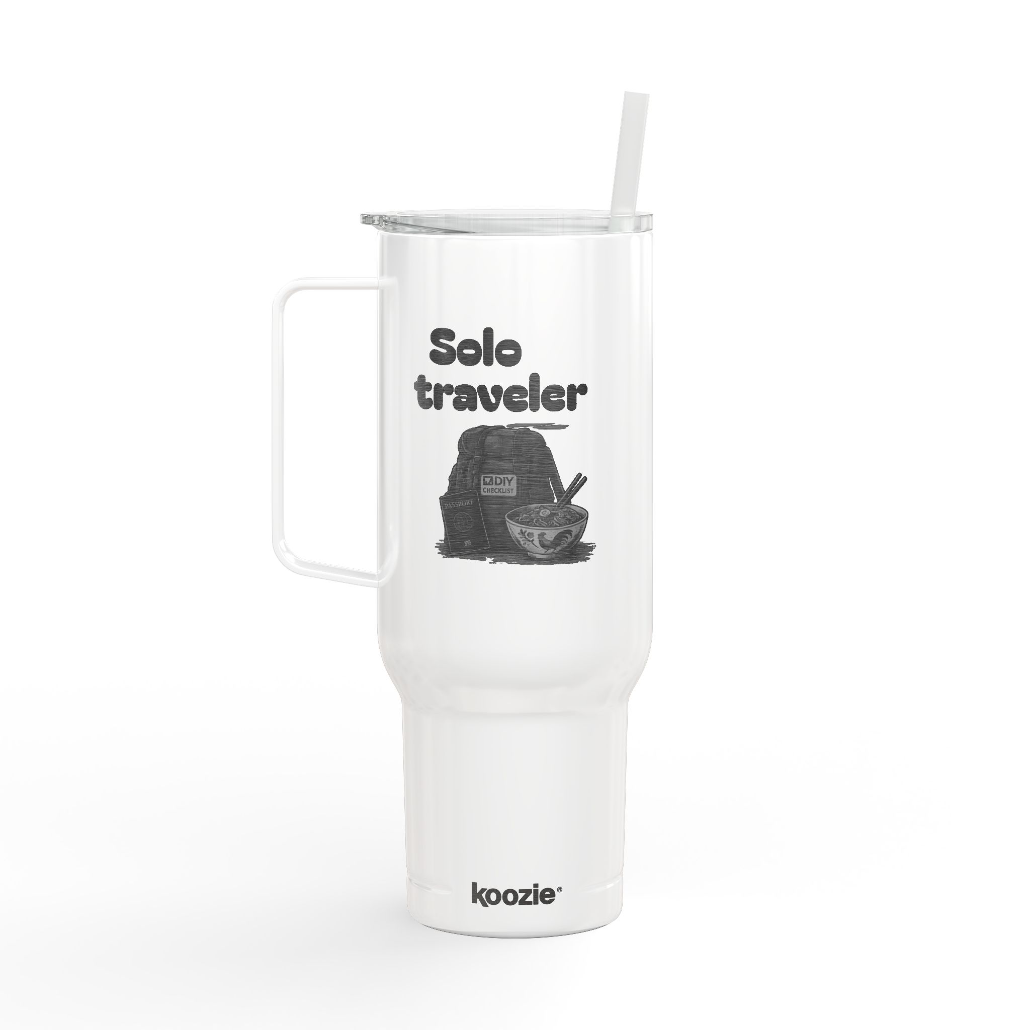 40oz Engraved Travel Tumbler - "Solo Traveler" Adventure Mug with Lid & Straw - Image 2