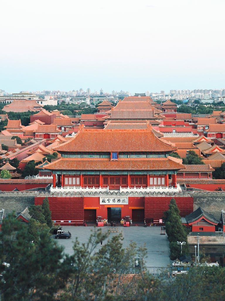 Aerial photo showcasing the Forbidden City in Beijing with its iconic architecture.