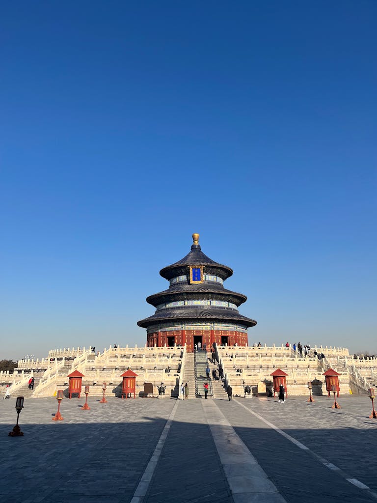 Stunning view of the Temple of Heaven in Beijing with a deep blue sky.